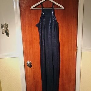 Navy Blue Sequin Halter Dress